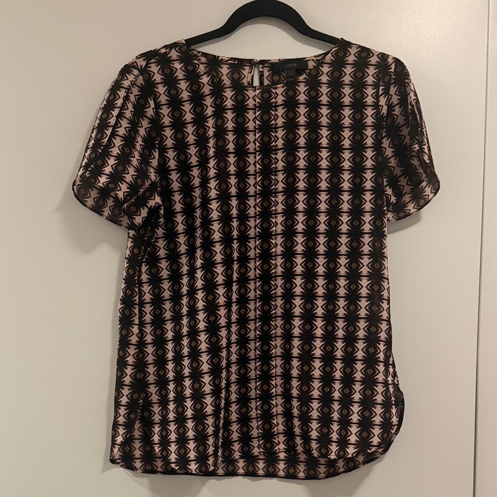 J. Crew Geometric Patterned Brown and Pink Women's Top